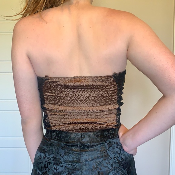 Y2K Brown and Black Ribbon Mesh Boned Corset Top - Picture 6 of 12